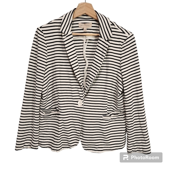 philosophy ponte notched collar black white striped nautical blazer Large button - Picture 1 of 3
